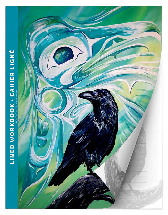 Raven’s Spirit : Indigenous Art Lined Workbook (Cahier Ligné) by Métis/Cree artist Carla Joseph