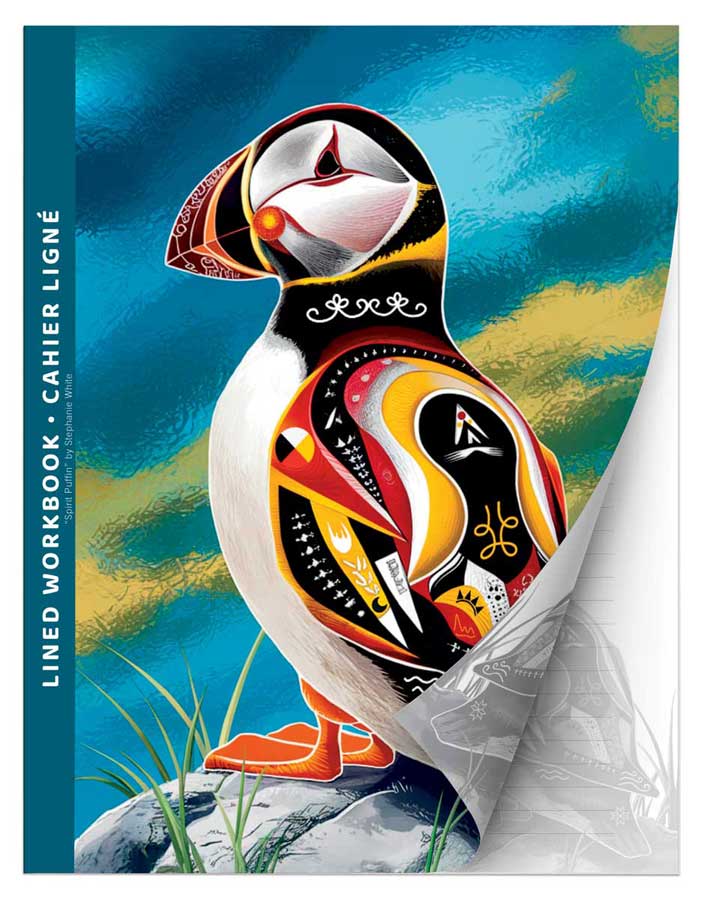 Spirit Puffin : Indigenous Art Lined Workbook (Cahier Ligné) by Mi’kmaq artist Stephanie White